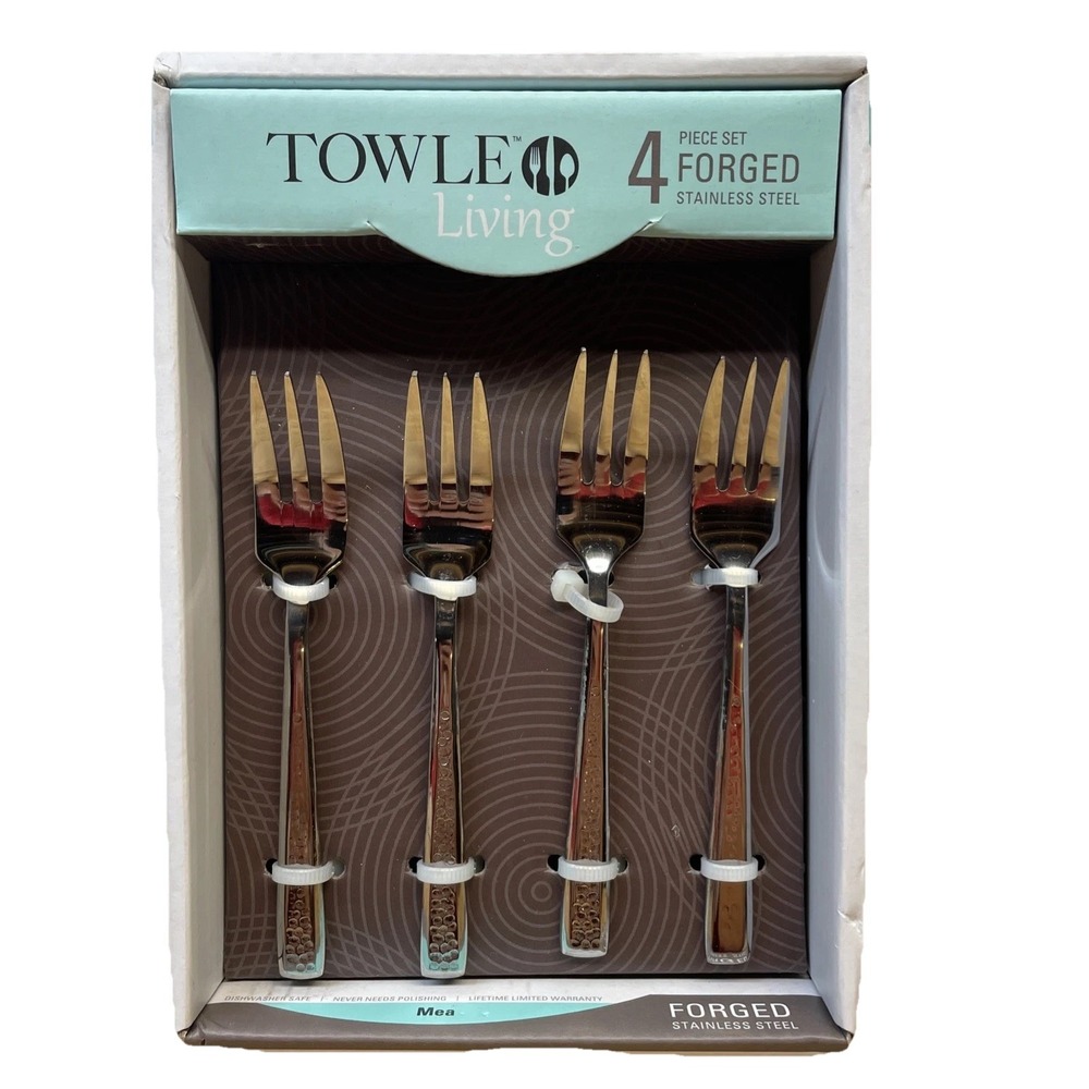 TOWLE LIVING MEA 4-PIECE APPETIZER FORKS FORGED STAINLESS STEEL Brand New